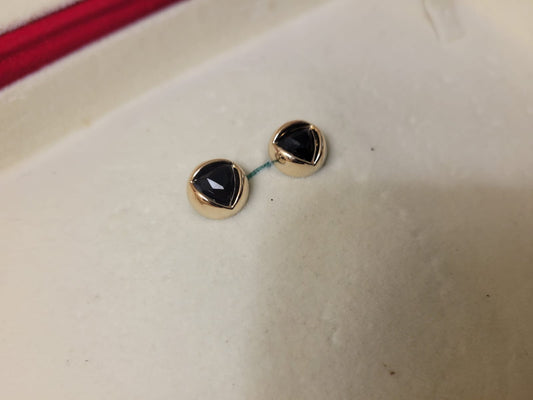 Imported Chic Black Stone Gold-Plated Triangle Stud Earrings for Bold Everyday Style