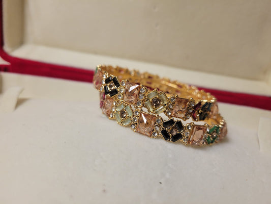 Imported Multicolor Crystal Gold Bangles for Women Stylish Partywear Pair