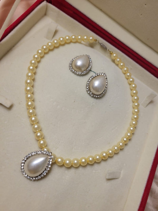 Imported Pearl Drop Necklace Set with Matching Stud Earrings for Timeless Elegance