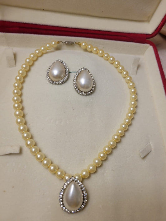 Imported Pearl Drop Necklace Set with Matching Stud Earrings for Timeless Elegance