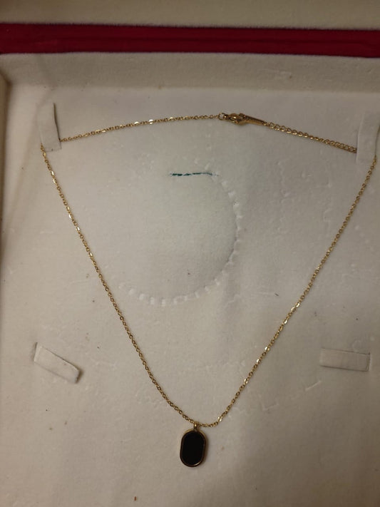 Gold Plated Chain Necklace with Black Oval Pendant in Sleek Minimalist Design
