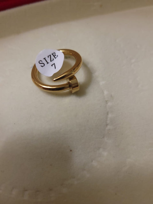 Gold Plated Nail Design Ring Size 7 in Bold Modern Wrap Style