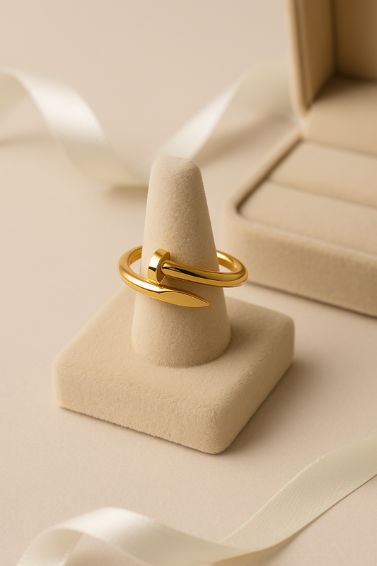 Gold Plated Nail Design Ring Size 7 in Bold Modern Wrap Style